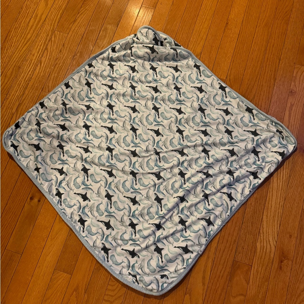 Copper Pearl hooded infant towel in whale pattern